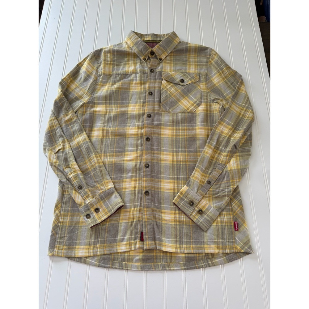 Browning Men's Flannel Shirt Medium Yellow Gray Plaid Cotton Polyester